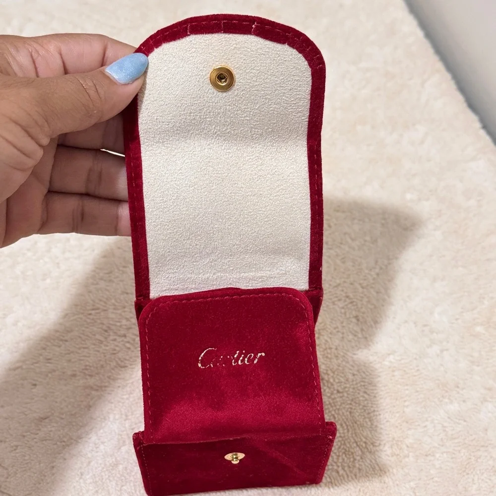 Cartier Red Velvet Jewelry Travel Pouch Snap Closure Storage Case Empty